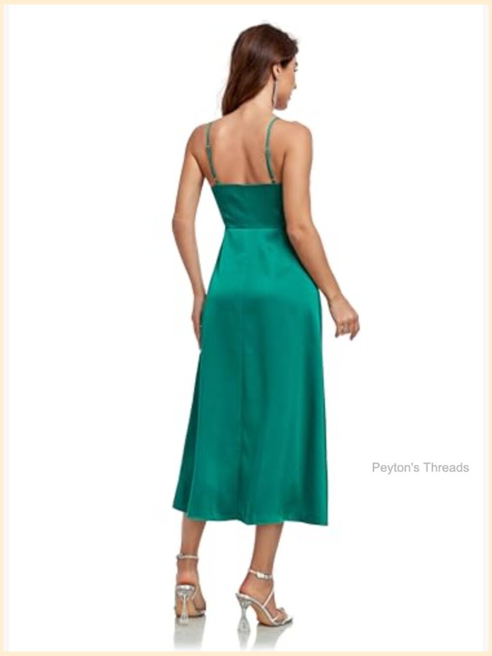 Spaghetti Strap Midi Satin Silk Dress V Neck Cocktail Party Sexy Open Back - Picture 4 of 7